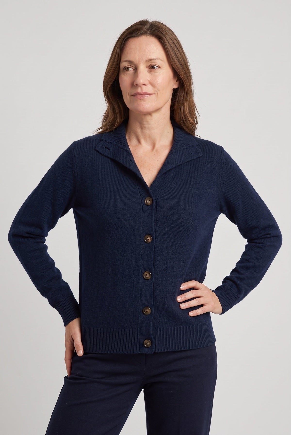 Women's Cardigan | Convertible Stand Collar Button Front - 5