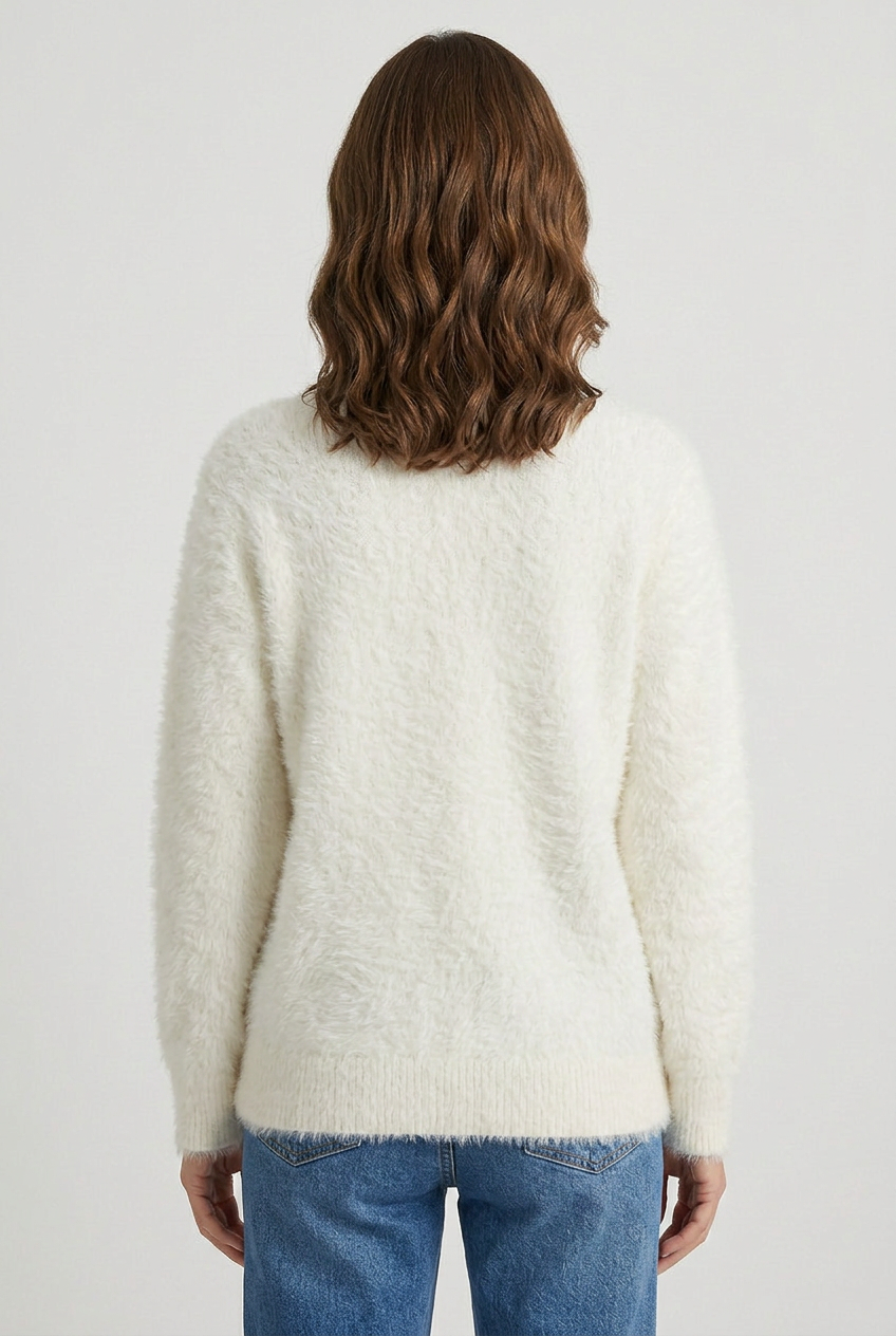 Women's Cardigan | Fluffy Knit V-Neck Button Down - 2