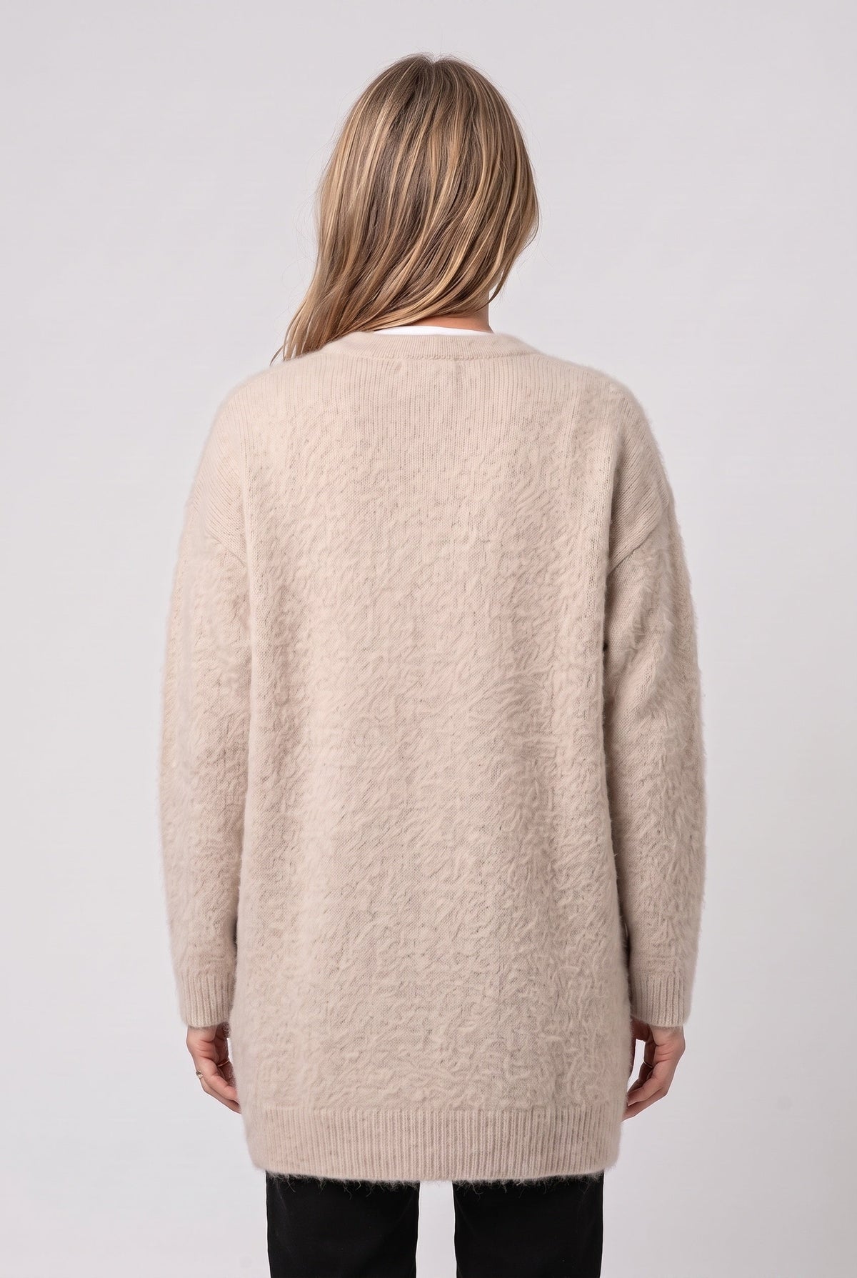 Women's Cardigan | Longline Brushed Knit Button Front - 2