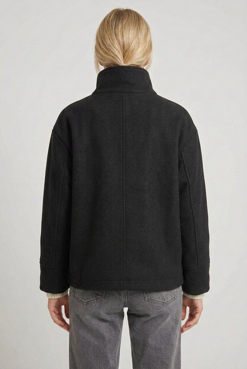Women's Coat | Cropped Funnel Neck Asymmetric Button - 2