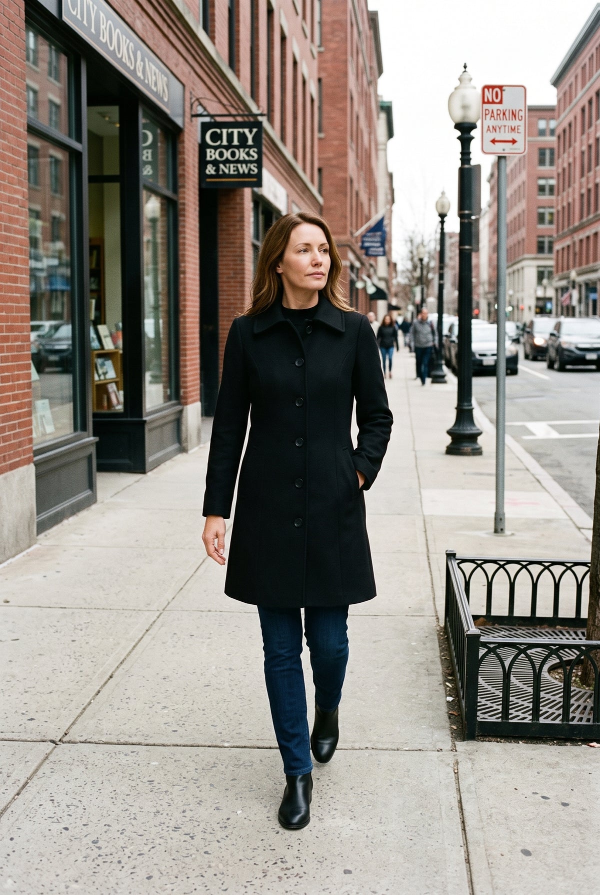 Women's Coat | Single Breasted Point Collar - Black lifestyle