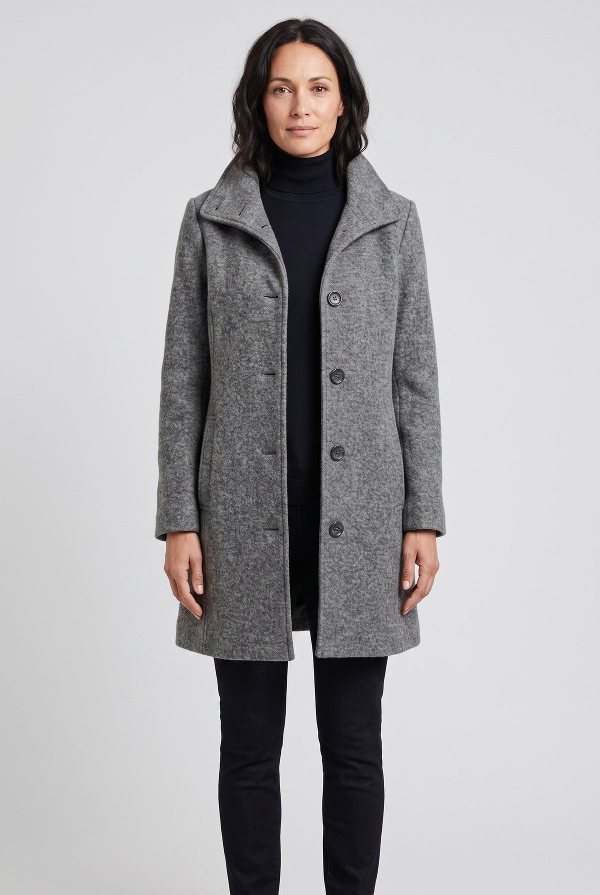 Women's Coat | Stand Collar Button Front - 1