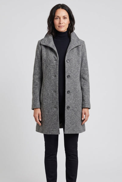 Women's Coat | Stand Collar Button Front - 1