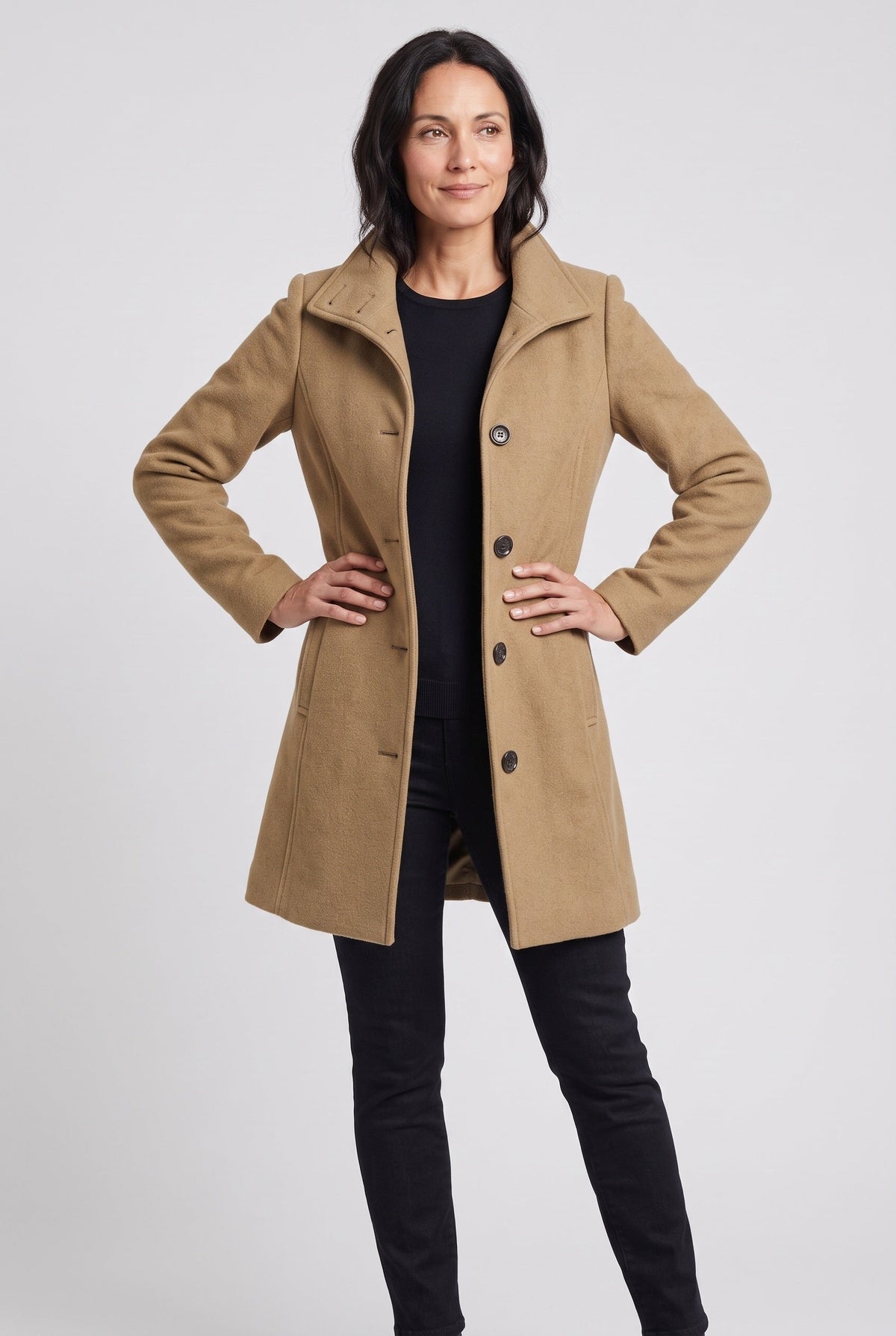 Women's Coat | Stand Collar Button Front - 5