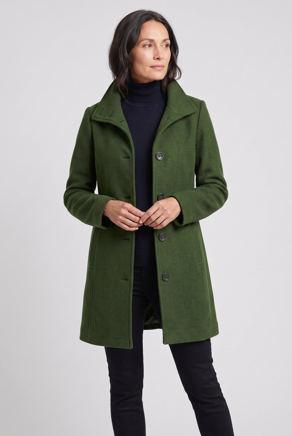 Women's Coat | Stand Collar Button Front - 6