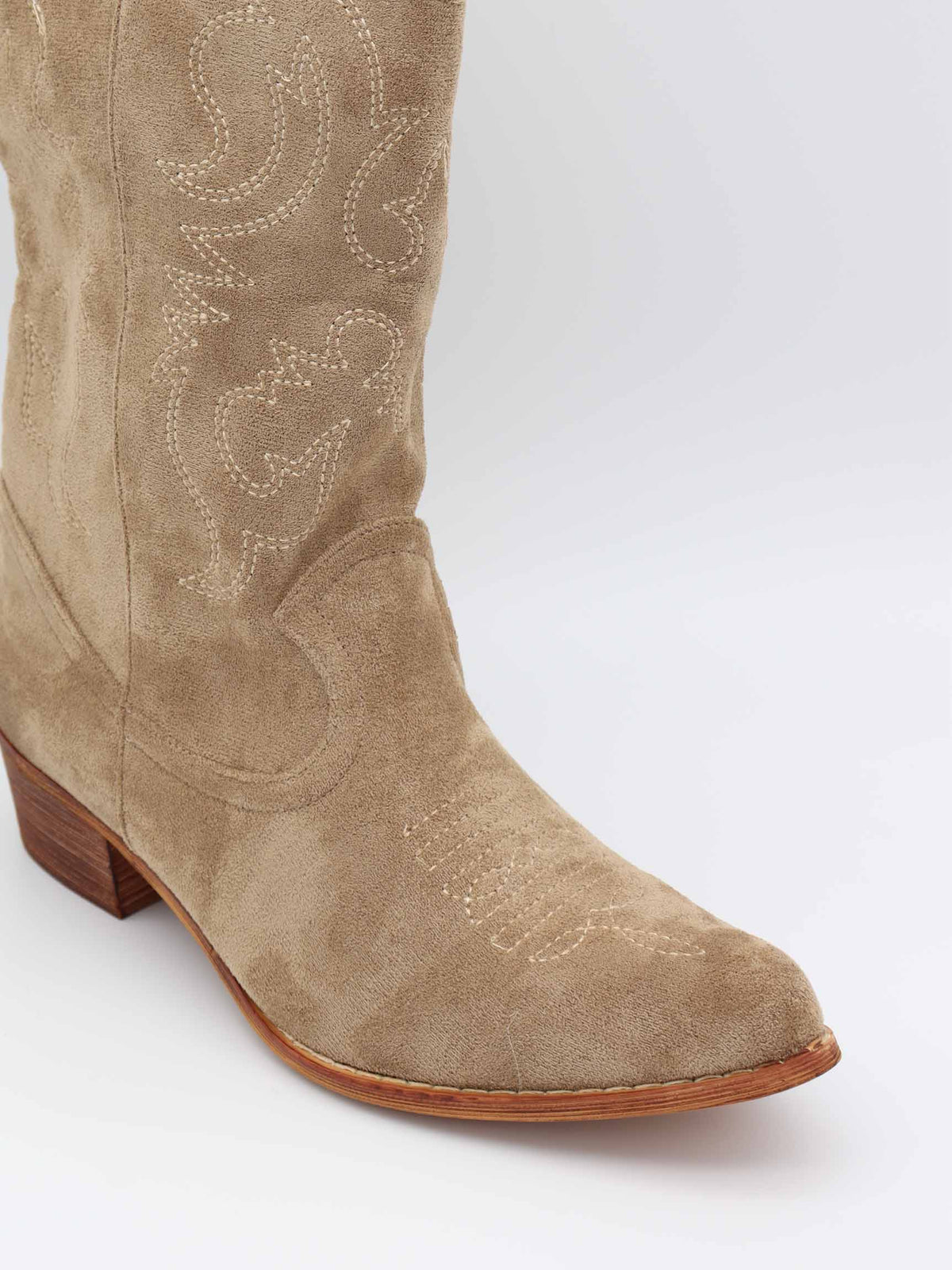 Women's Cowboy Boots | Faux Suede Western Stitch Block Heel Mid Calf - 5