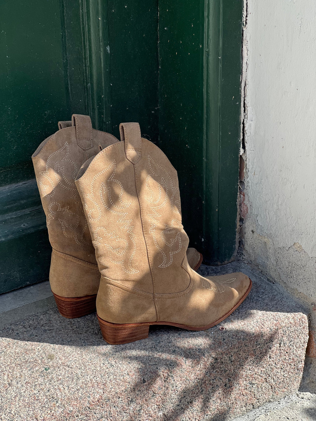 Women's Cowboy Boots | Faux Suede Western Stitch Block Heel Mid Calf - 6