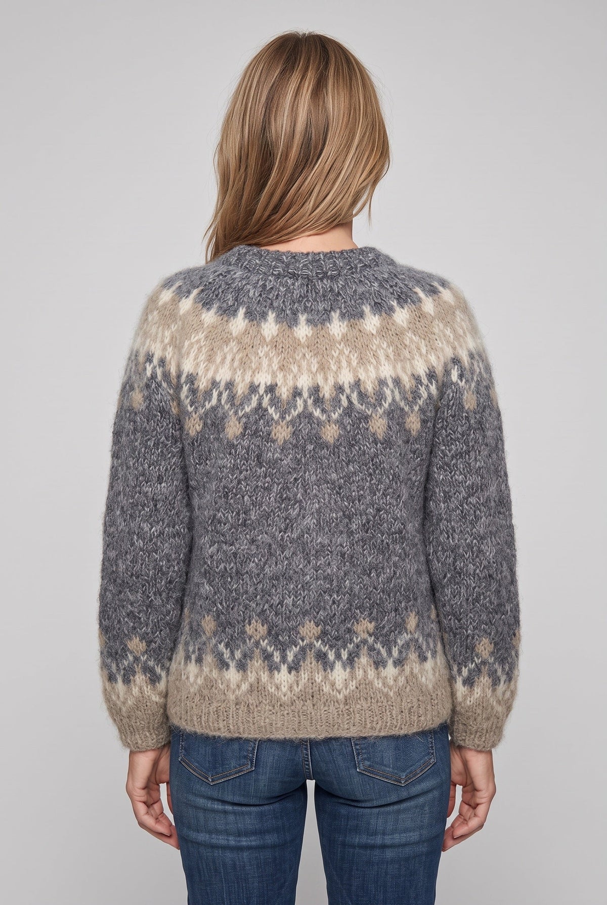 Women's Fair Isle Sweater | Snowflake Yoke Banded Cuffs - 2