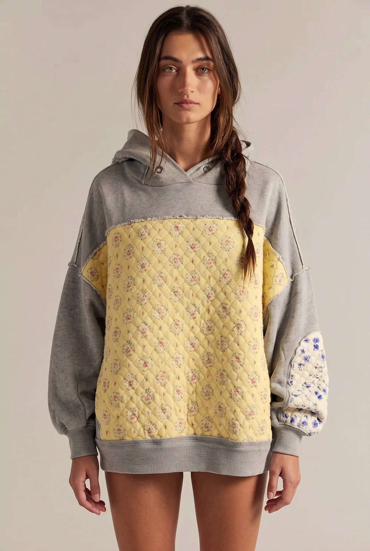 Women's Hoodie | Oversized Quilted Floral Panel - 1