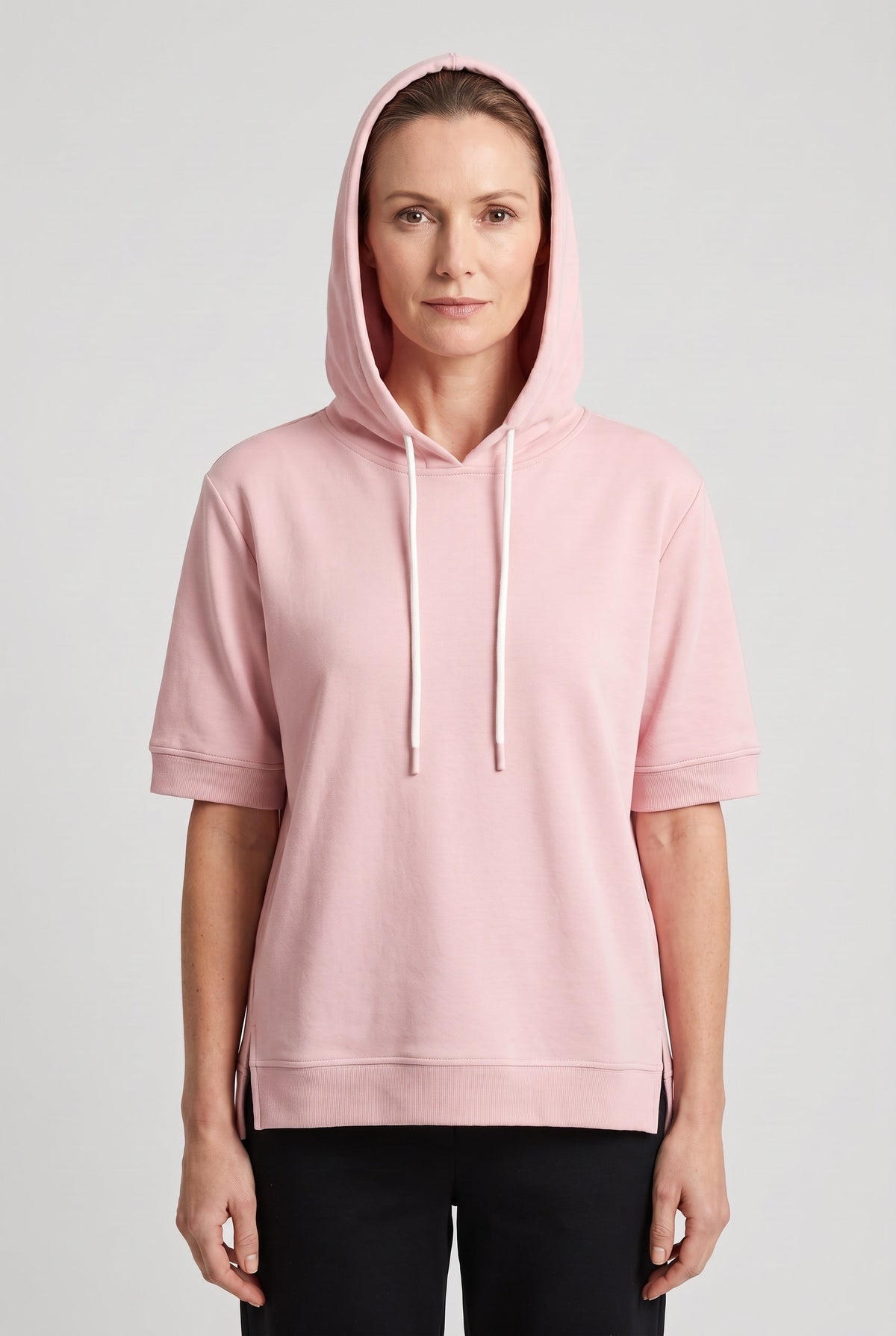 Women's Hoodie | Short Sleeve Boxy Split Hem - 1