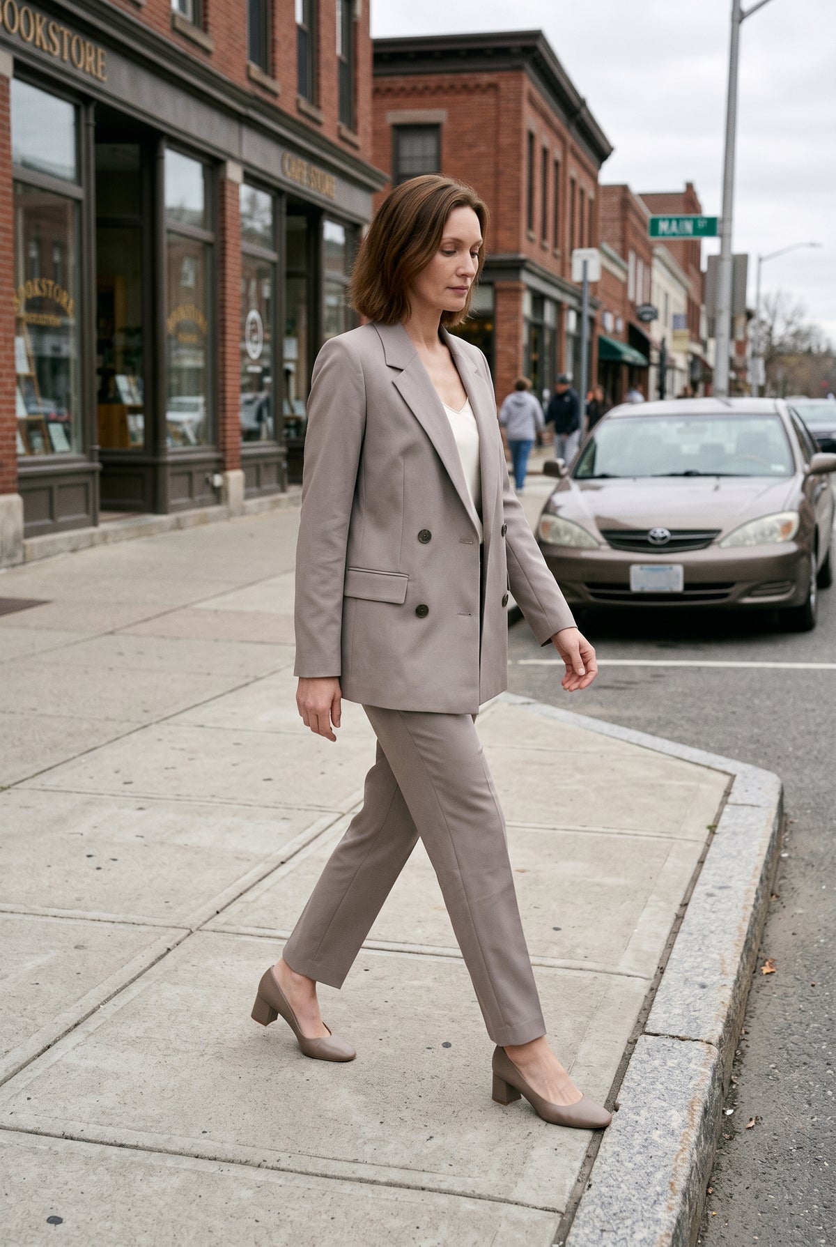 Women's Jacket | Double Breasted Blazer Notch Lapel - Gray lifestyle