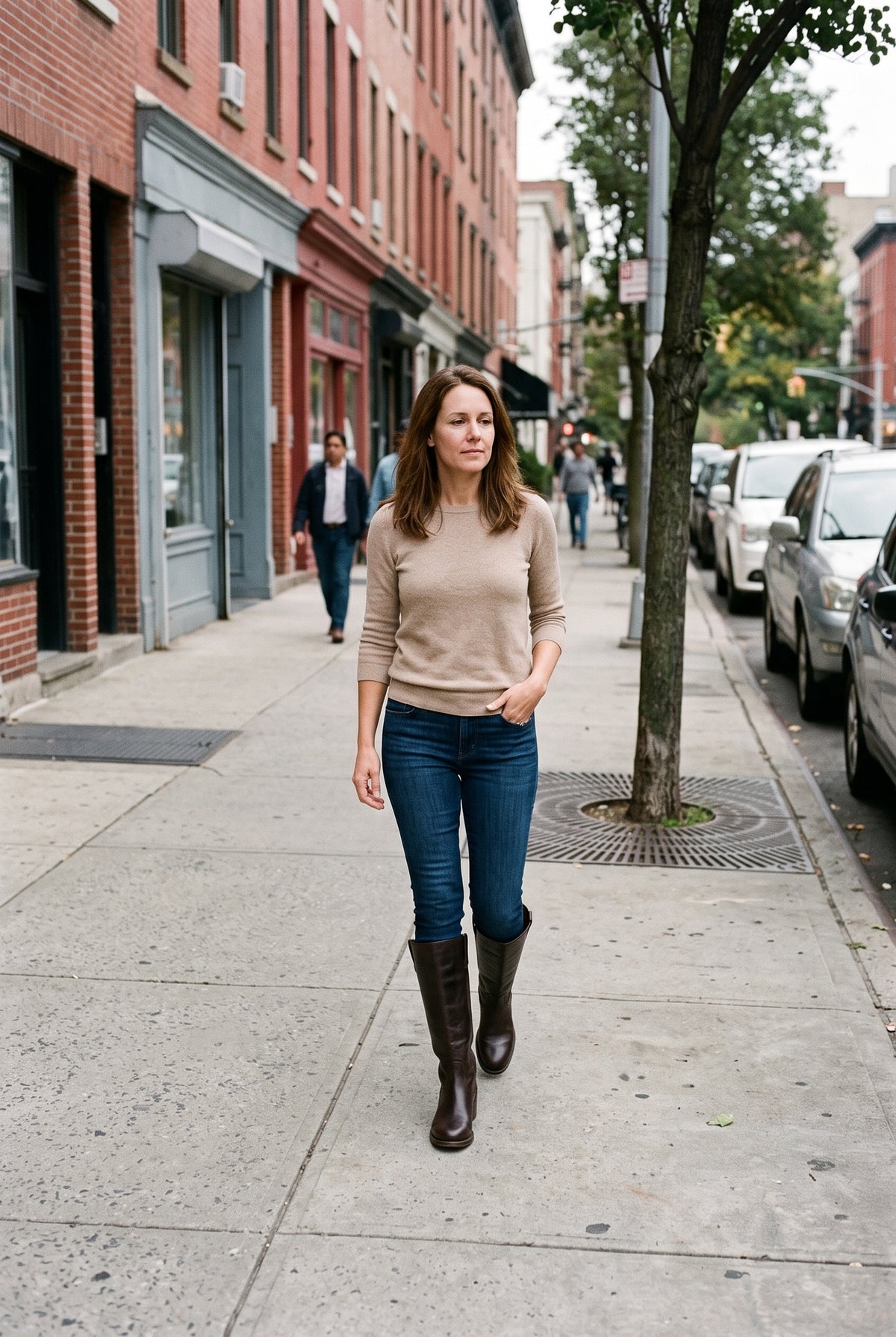 Women's Knee High Boots | Pull-On Round Toe - Dark Brown lifestyle