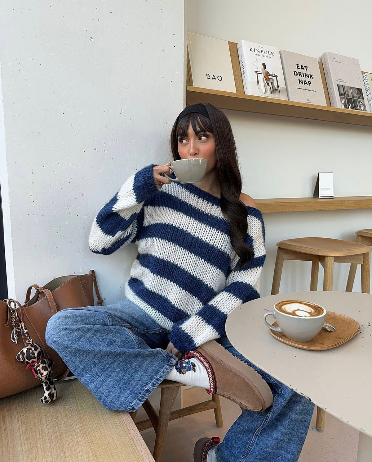 Women's Knit Sweater | Chunky Wide Stripe Drop Shoulder Oversized - 1