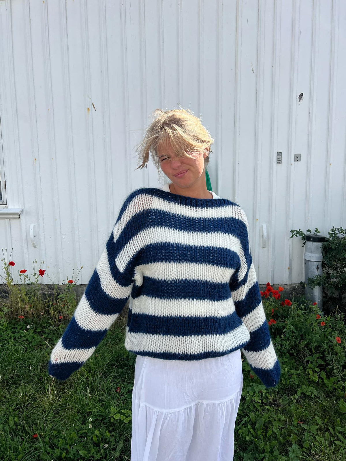 Women's Knit Sweater | Chunky Wide Stripe Drop Shoulder Oversized - 11