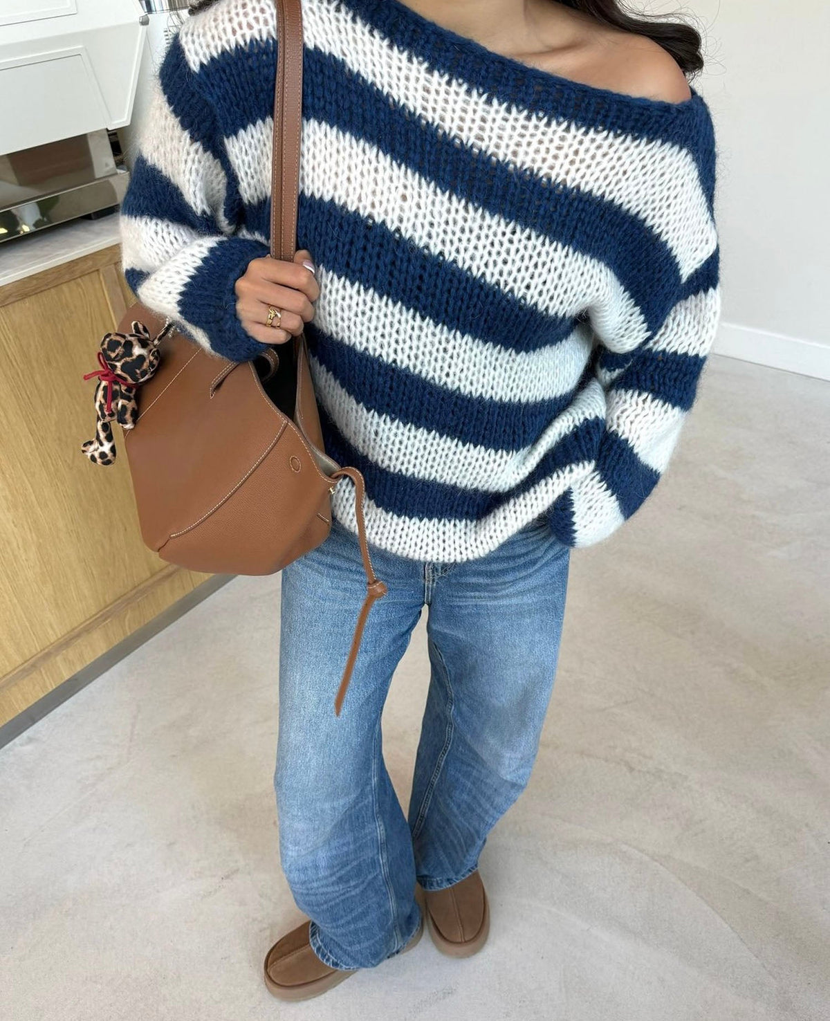 Women's Knit Sweater | Chunky Wide Stripe Drop Shoulder Oversized - 5