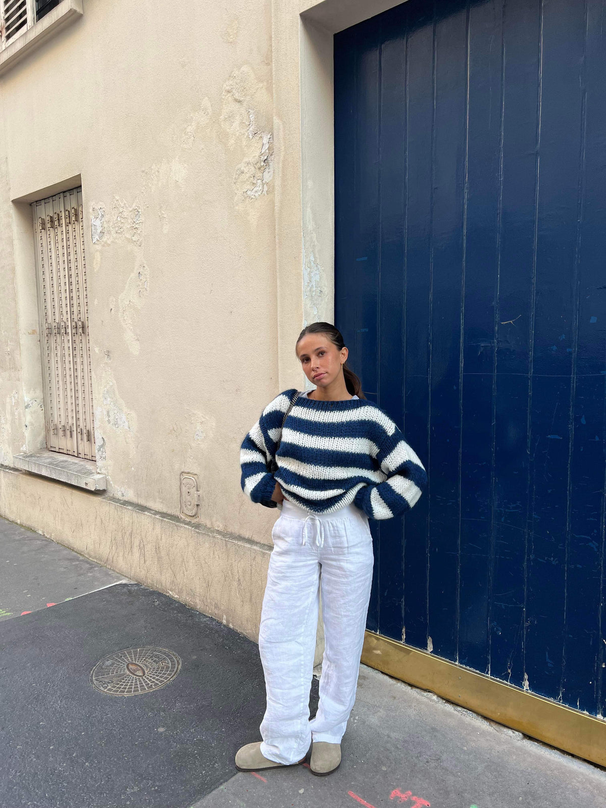 Women's Knit Sweater | Chunky Wide Stripe Drop Shoulder Oversized - 9