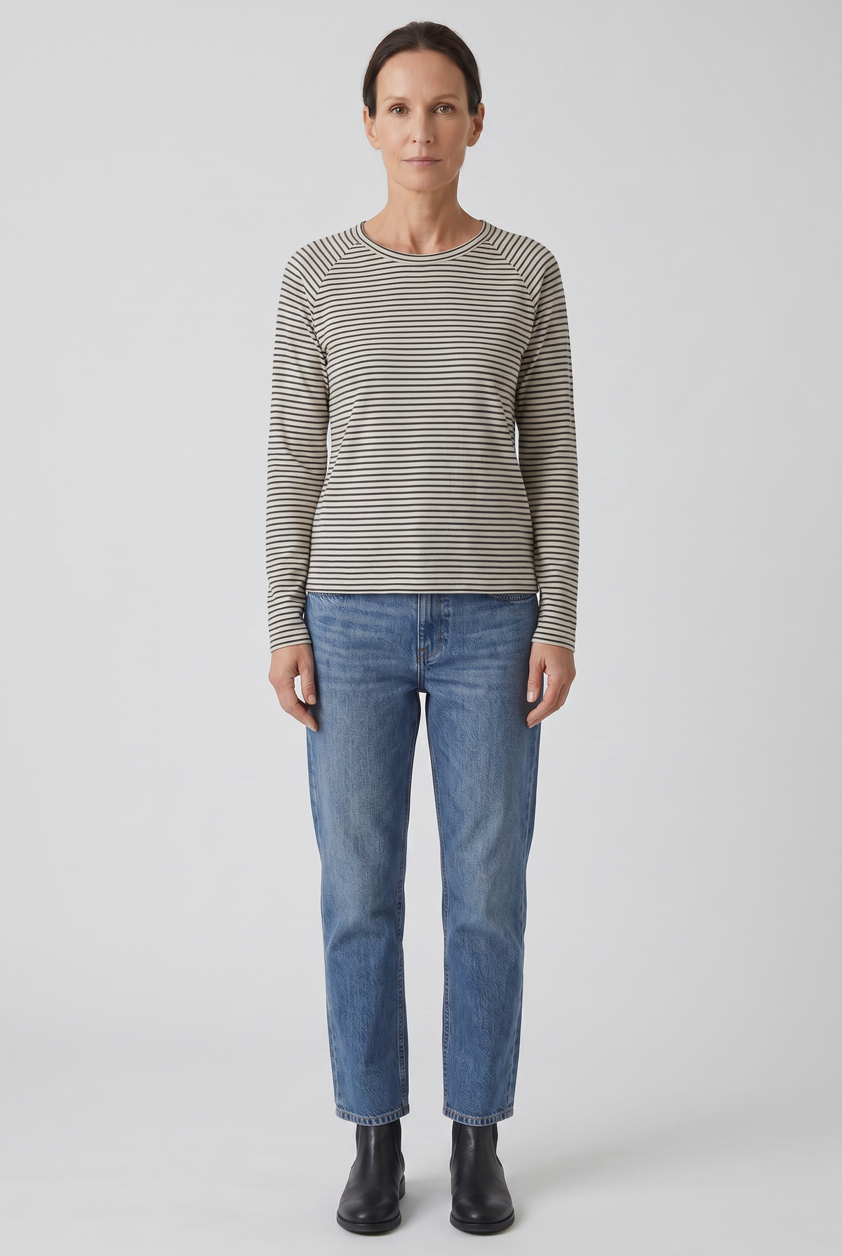Women's Long Sleeve Shirt | Striped Crew Neck - 1