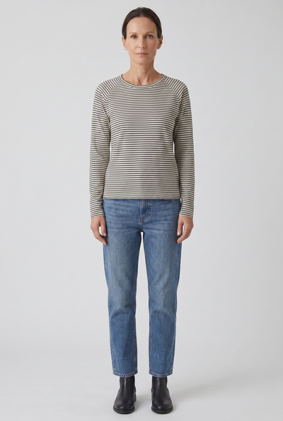 Women's Long Sleeve Shirt | Striped Crew Neck - 1