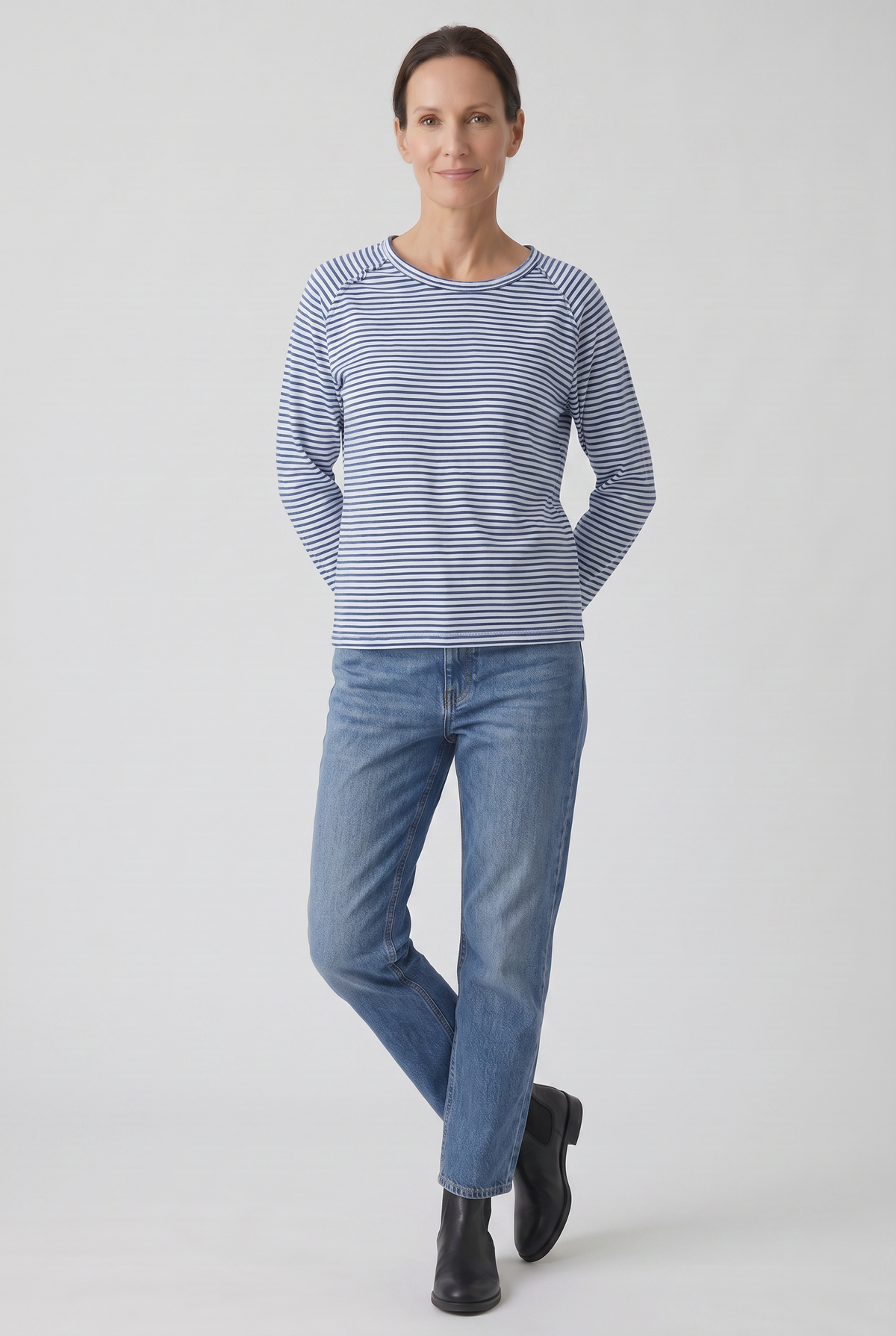 Women's Long Sleeve Shirt | Striped Crew Neck - 7