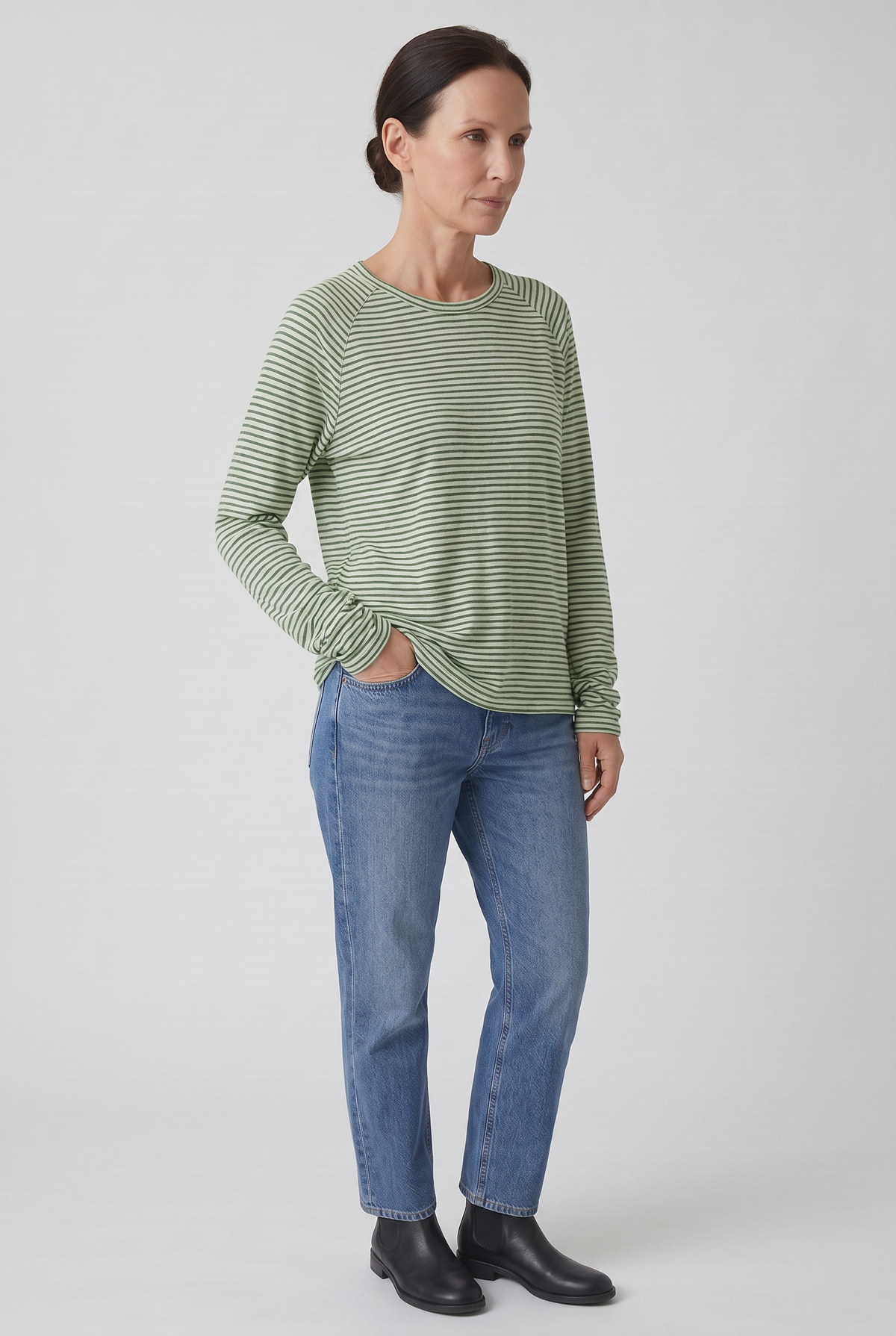 Women's Long Sleeve Shirt | Striped Crew Neck - 8