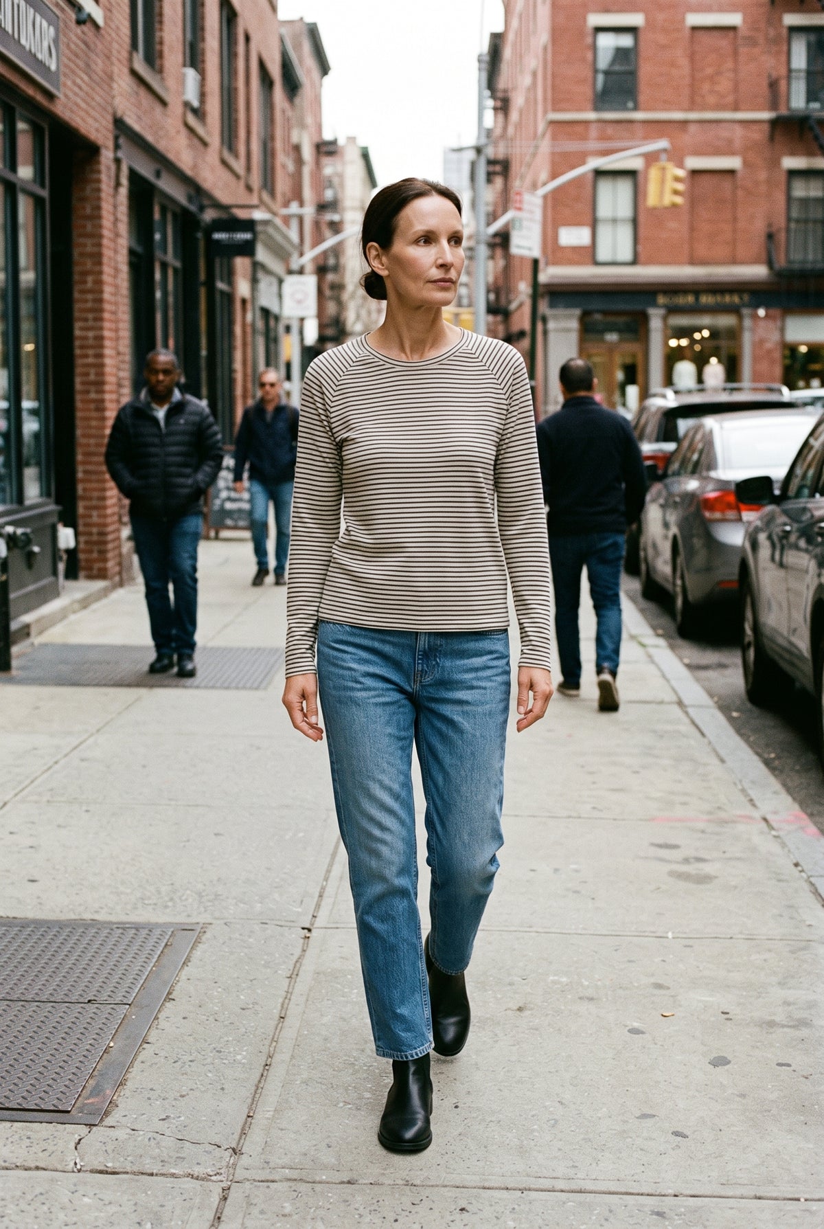 Women's Long Sleeve Shirt | Striped Crew Neck - White lifestyle