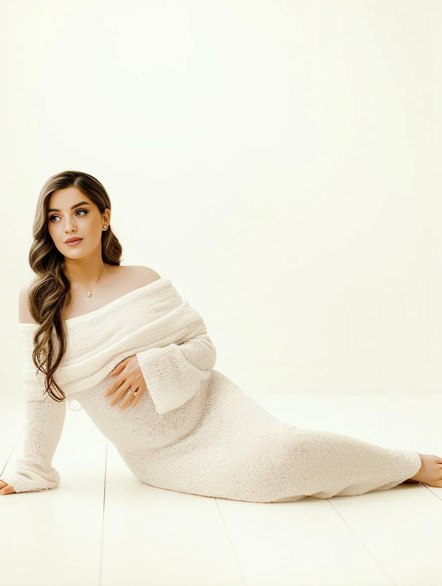 Women's Maternity Dress | Off Shoulder Knit Bell Sleeve Maxi - 4