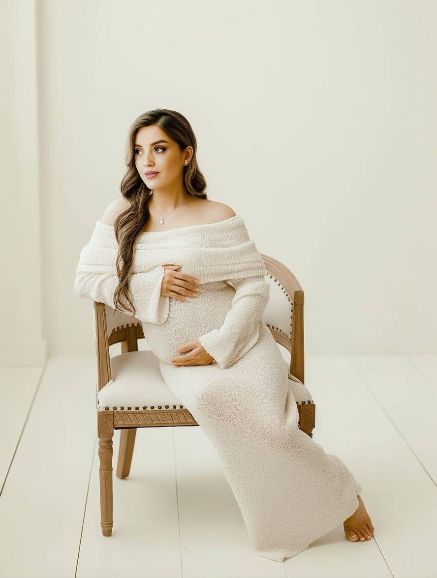 Women's Maternity Dress | Off Shoulder Knit Bell Sleeve Maxi - 5