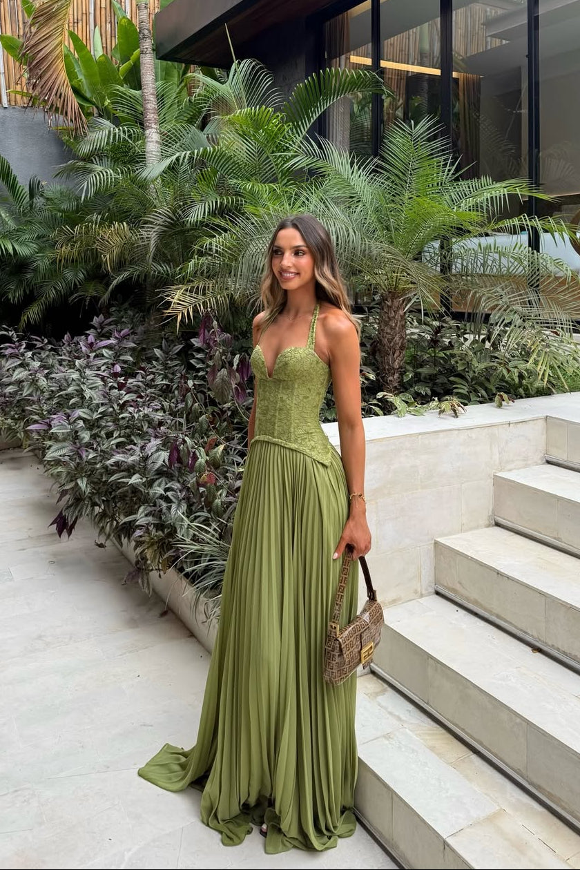 Women's Prom Dress | Corset Bodice Pleated Chiffon Maxi - 1