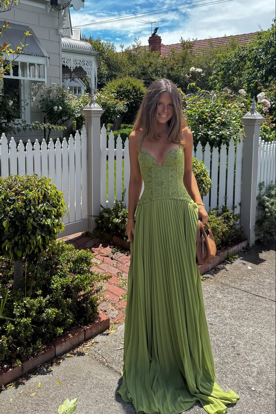 Women's Prom Dress | Corset Bodice Pleated Chiffon Maxi - 4