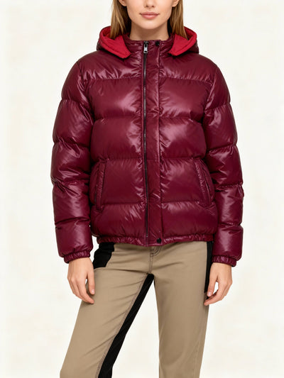 Women's Puffer Jacket | Detachable Hood Glossy Quilted Zip-Up - 4