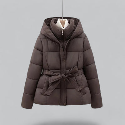 Women's Puffer Jacket | Hooded Belted Quilted Zip-Up Short - 2
