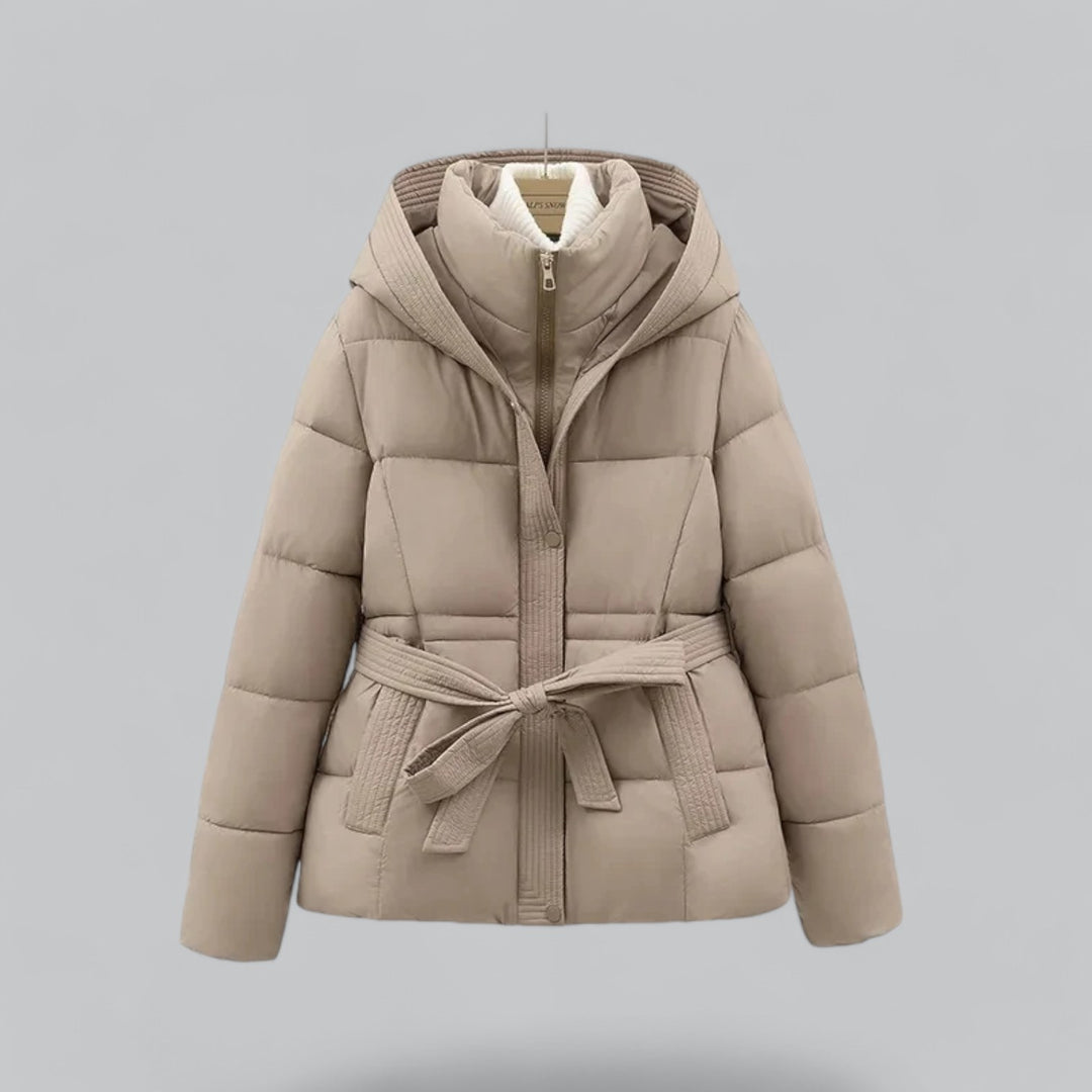 Women's Puffer Jacket | Hooded Belted Quilted Zip-Up Short - 3