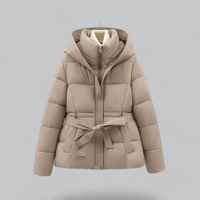 Women's Puffer Jacket | Hooded Belted Quilted Zip-Up Short - 3
