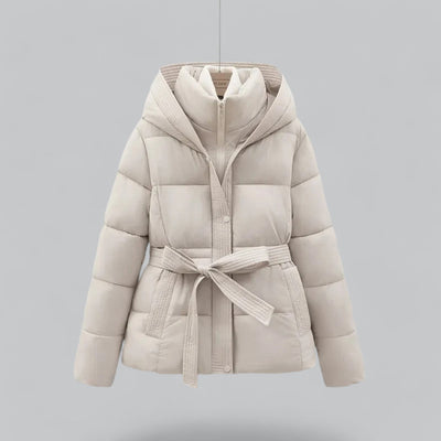 Women's Puffer Jacket | Hooded Belted Quilted Zip-Up Short - 4