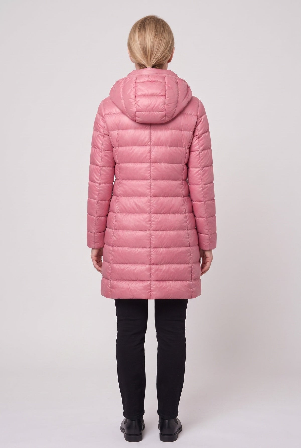 Women's Puffer Jacket | Longline Hooded Zip Front - 4