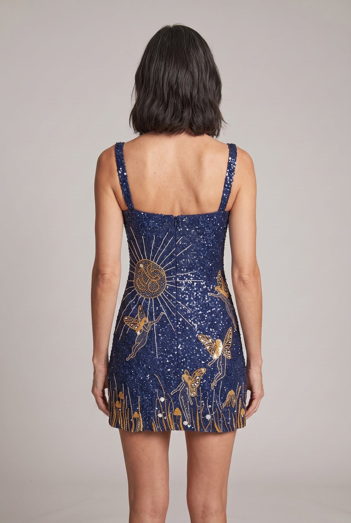 Women's Sequin Dress | Square Neck Butterfly Mini - 2
