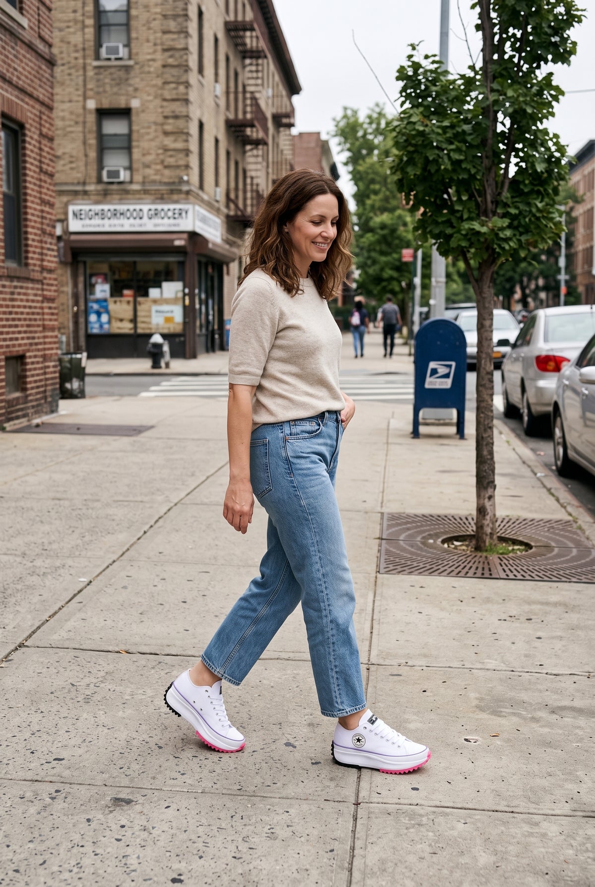 Women's Sneakers | Platform Sole with Molded Toe Cap - White lifestyle