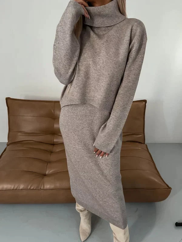 Women's Sweater Dress Set | Knit Turtleneck Jumper & Midi Dress - 1
