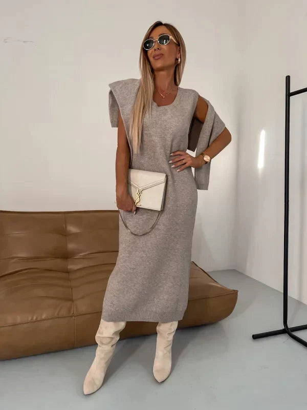 Women's Sweater Dress Set | Knit Turtleneck Jumper & Midi Dress - 3