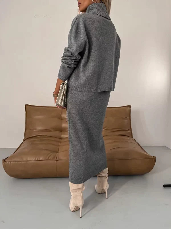 Women's Sweater Dress Set | Knit Turtleneck Jumper & Midi Dress - 4