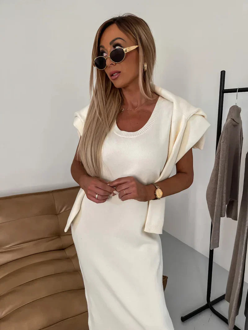 Women's Sweater Dress Set | Knit Turtleneck Jumper & Midi Dress - 6