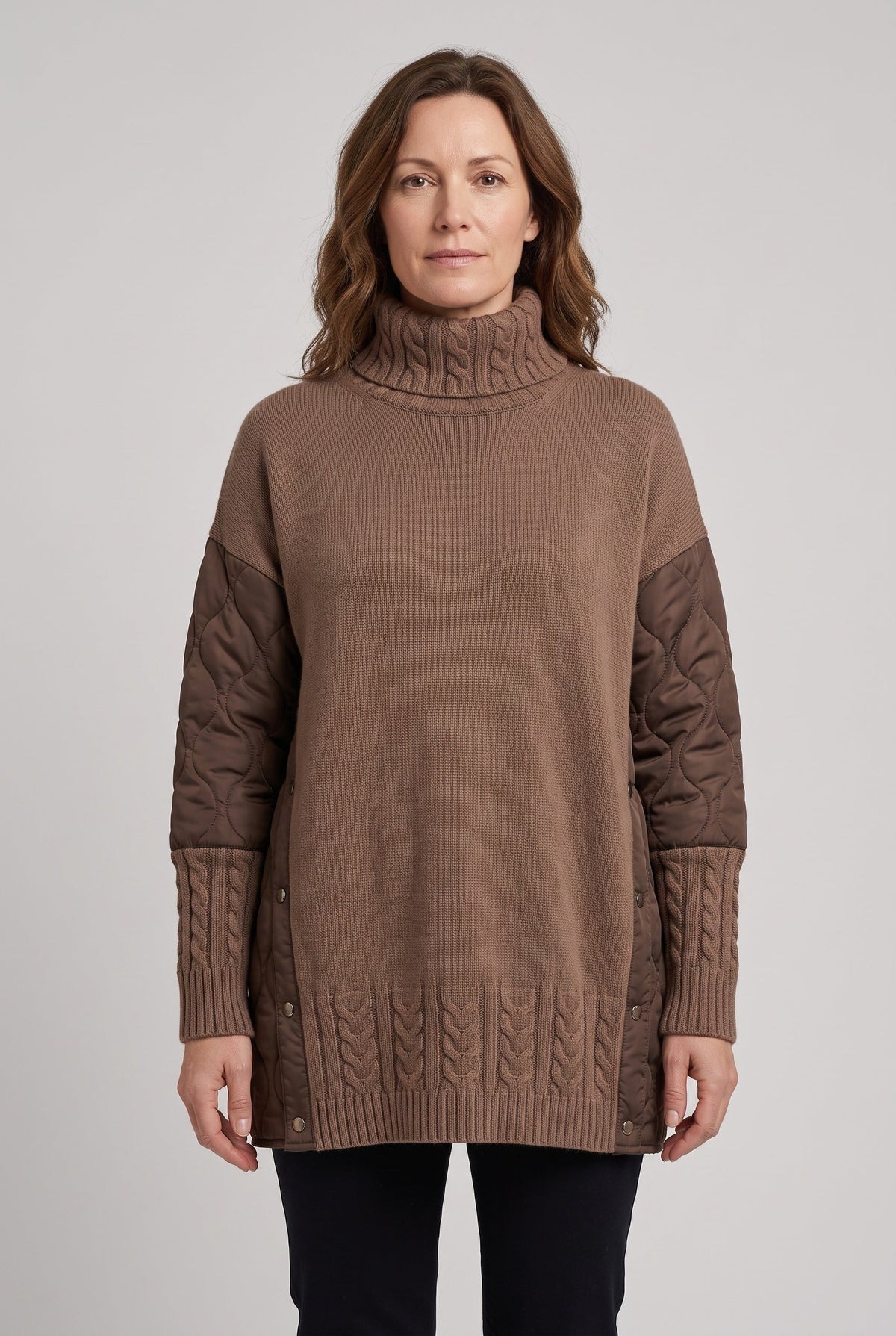 Women's Sweater Dress | Turtleneck Quilted Panel - 1