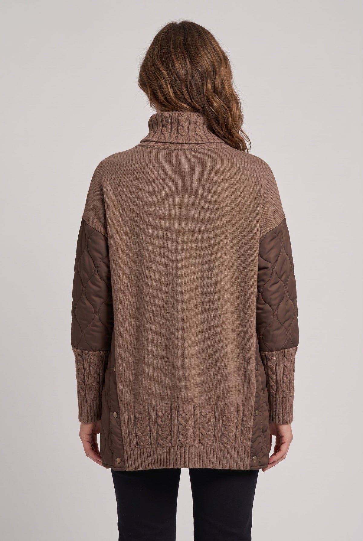 Women's Sweater Dress | Turtleneck Quilted Panel - 2
