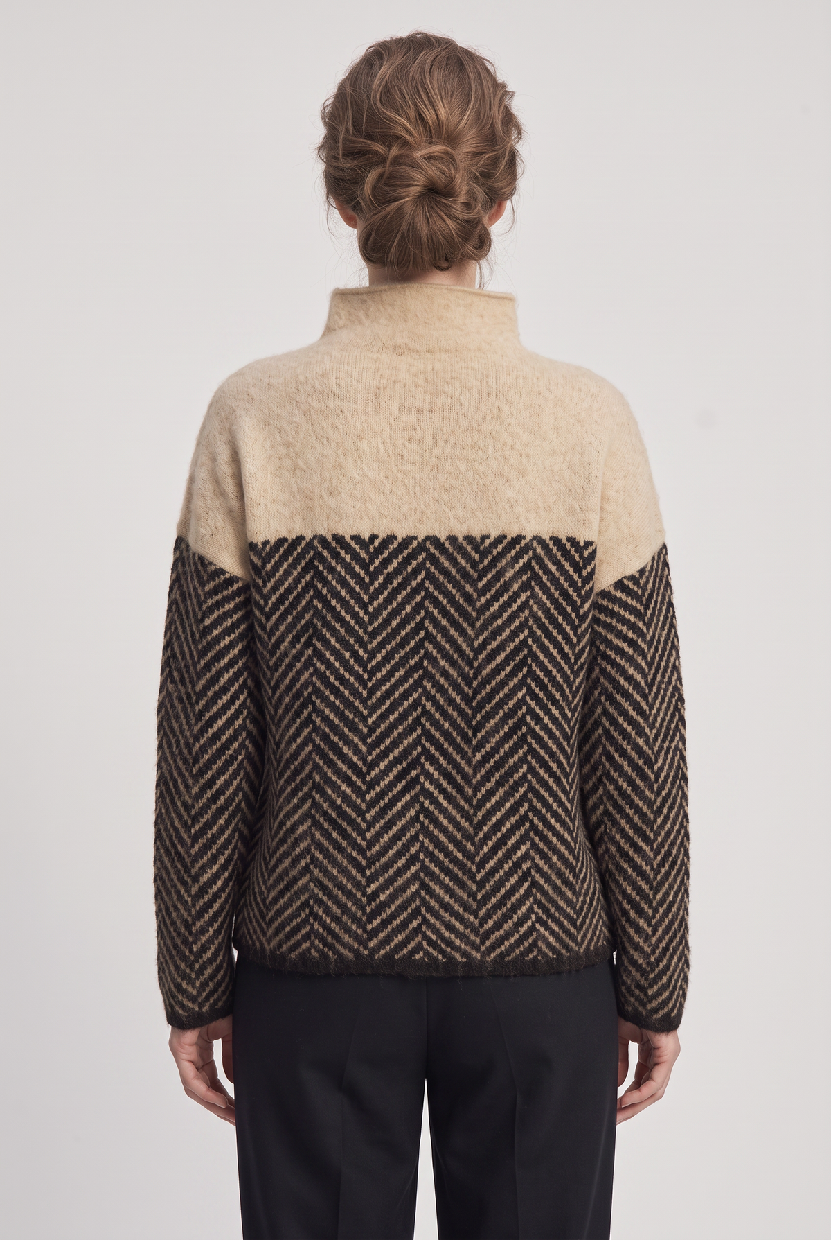 Women's Sweater | Funnel Neck Herringbone Panel - 2