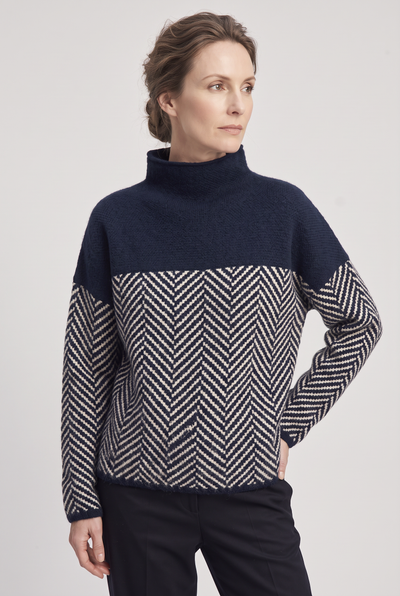 Women's Sweater | Funnel Neck Herringbone Panel - 4