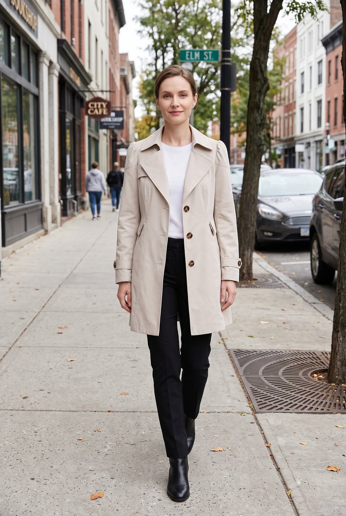 Women's Trench Coat | Single Breasted Notch Lapel - Beige lifestyle