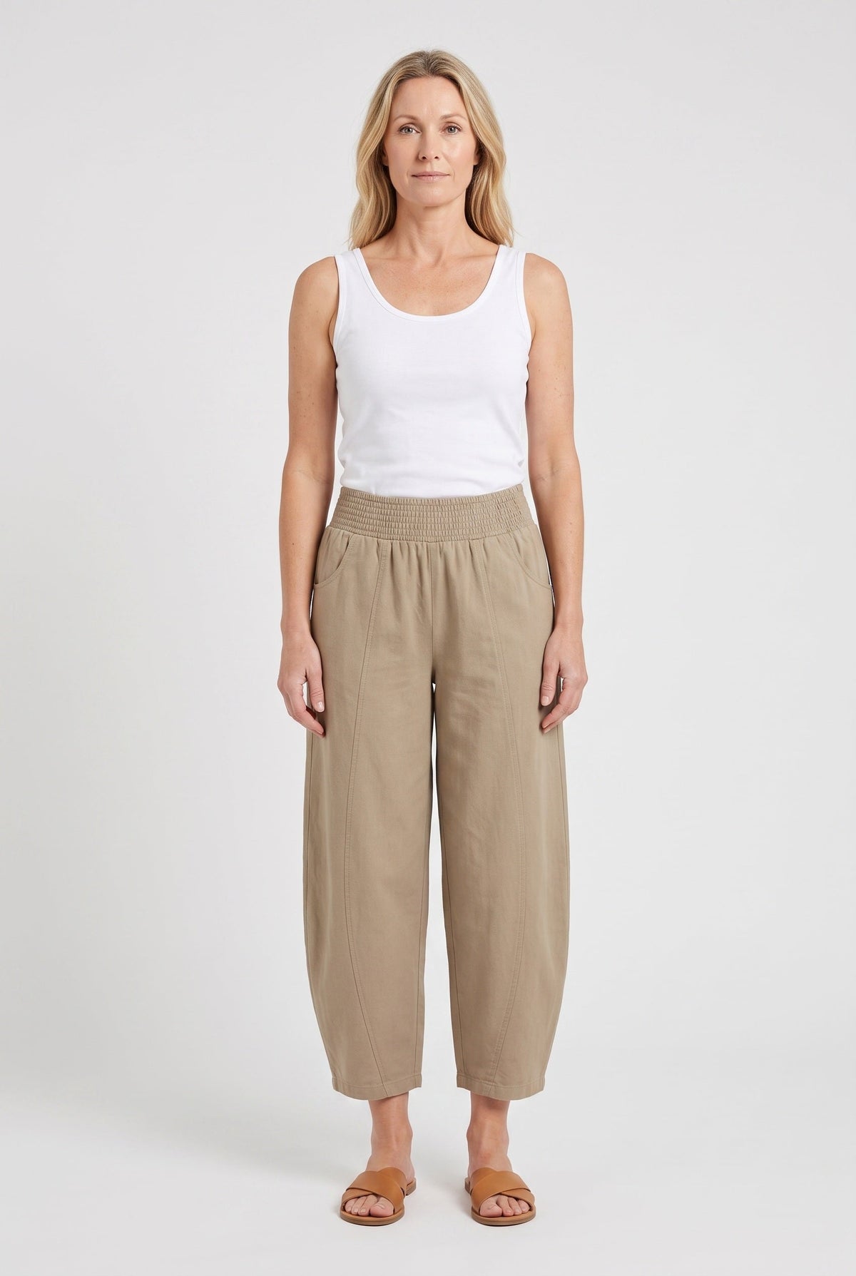 Women's Wide Leg Pants | Cropped Smocked Waist - 2