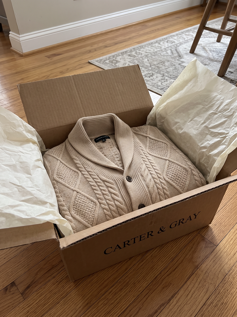 Customer photo of the Carter & Gray Men's Cardigan, Cable Knit Shawl Collar
