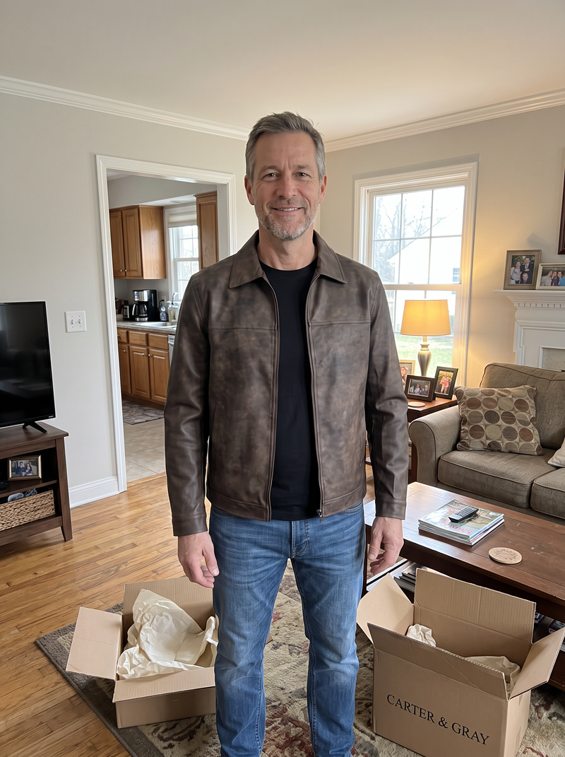 Customer photo of the Carter & Gray Men's Leather-Look Jacket, Shirt Collar Zip Front
