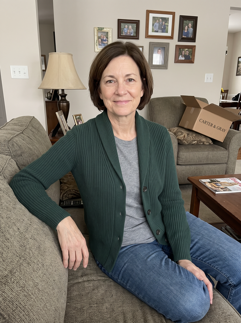 Customer photo of the Carter & Gray Women's Cardigan, Shawl Collar Ribbed Button Front